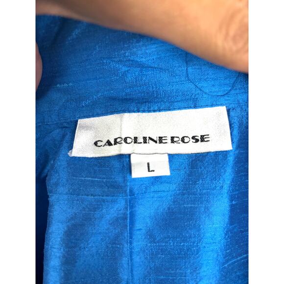 Caroline Rose Blue 100% Silk Open Front 3/4 Sleeve Topper Jacket LARGE - Picture 4 of 15